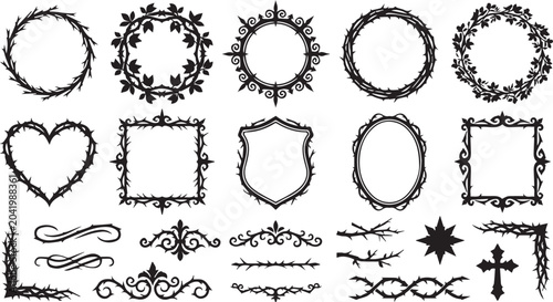 Collection of decorative gothic frames and ornaments with thorns ornament silhouette decorative illustration collection isolated background invitation