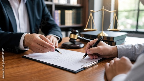 Signing legal documents law office business meeting professional environment close-up view legal consultation for effective representation and client trust