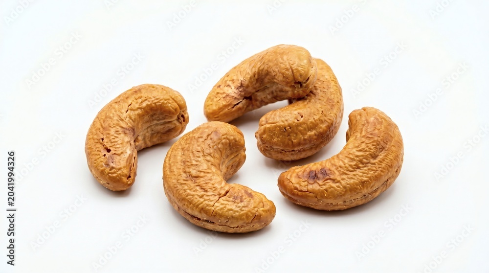 Fototapeta premium Close-up of Delicious Roasted Cashew Nuts Isolated on White Background.