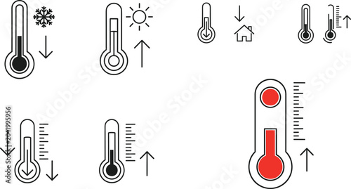 Fotografía Thermometer temperature icons set with hot and cold weather symbols climate cont