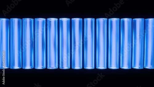 Blue Glass Cylinders Row Rotating Seamless Loop Animation 3D Render