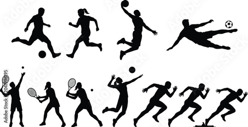 Bild auf Leinwand Collection of sports silhouettes featuring soccer tennis basketball and sprint a