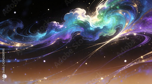 Colorful cosmic nebula with swirling stars and glowing clouds