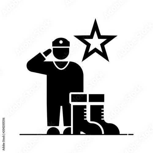 National Armed Forces Day salute soldier icon with boots and star