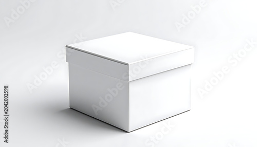 Blank white square gift box with lid closed on a clean light gray studio background, perfect for product mockups and e-commerce packaging concepts