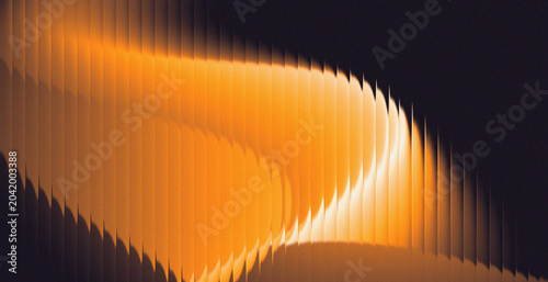Abstract dark background with glowing orange amber ribbed vertical stripe arc and white light edge for dramatic cinematic and music design