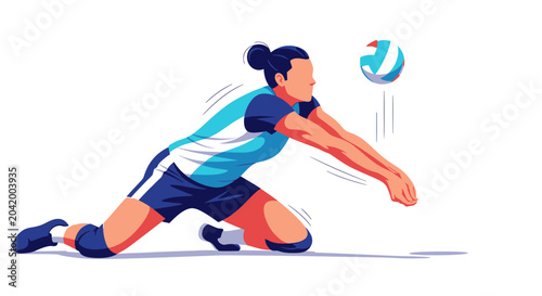 Volleyball player setting the ball in a dynamic illustration on white background