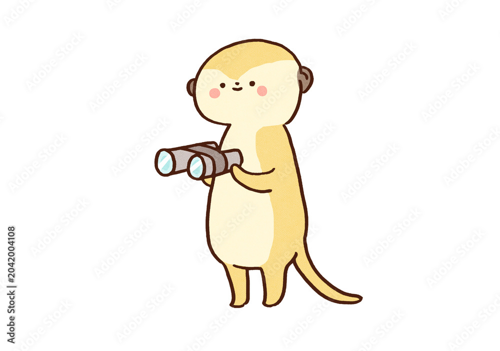 Obraz premium Cute meerkat holding binoculars and keeping watch over a distance, observation and vigilance concept