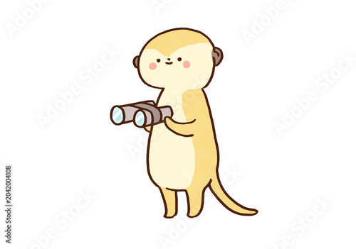 Obraz na plátně Cute meerkat holding binoculars and keeping watch over a distance, observation a
