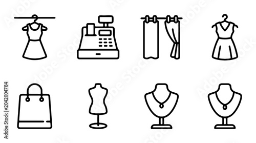 Bild auf Leinwand Retail Icons Set, Fashion Boutique Elements, Shopping Symbols, E-commerce Graphi