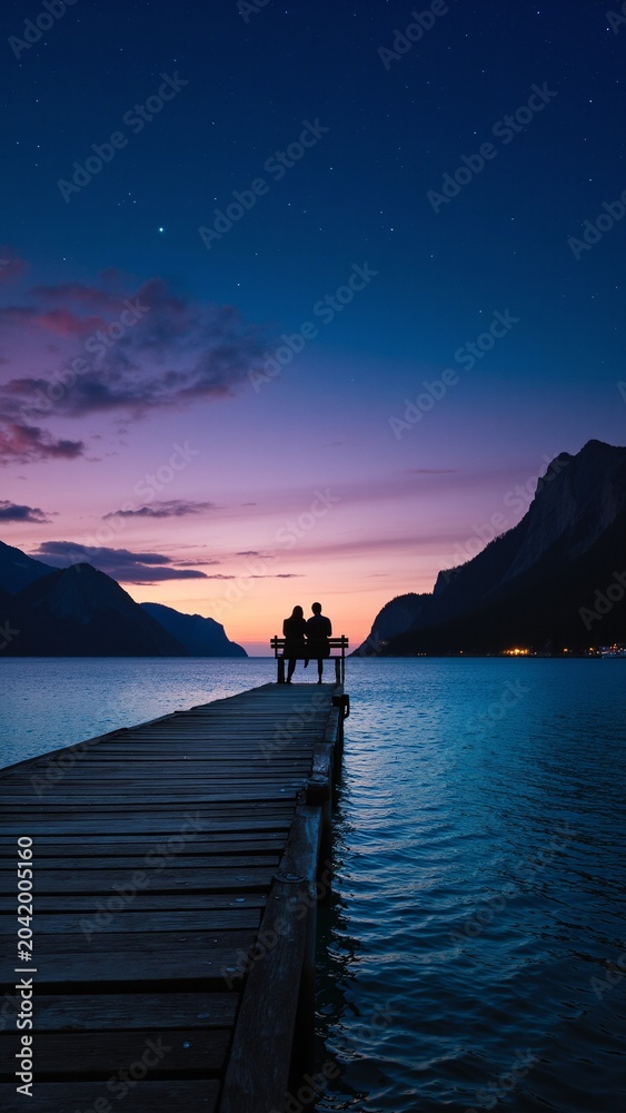 Obraz premium Romantic Sunset Over Ocean Pier