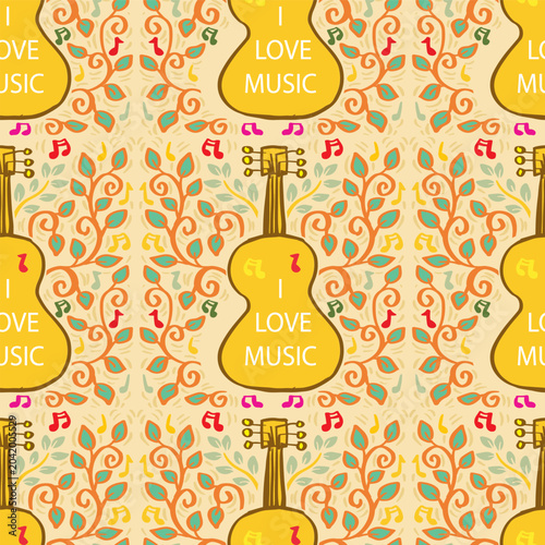 Seamless pattern with musical instruments. Vector illustration. Music background.