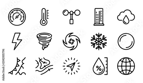 Konstfotografi Weather Icons Set: Meteorology, Climate, Forecast, Meteorology Instruments, 15 V