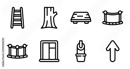 Foto Outdoor Adventure Icons: Tree, Ladder, Bridge, Window, Arrow, 8 Elements Vector