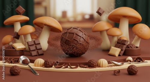 Delicious National Truffle Day scene with chocolate mushrooms and confections