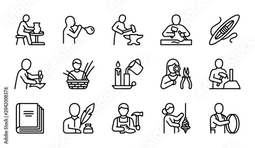 Bild auf Leinwand Craftsman Icons: Pottery, Glassblowing, Blacksmithing, Woodworking, Weaving, Can