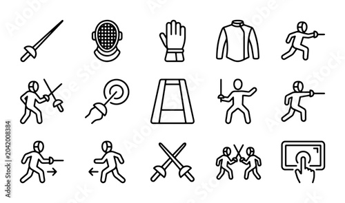 Quadro su tela Fencing Sport Icons Set: Foil, Epee, Saber, Mask, Glove, Jacket, Athletes, Compe