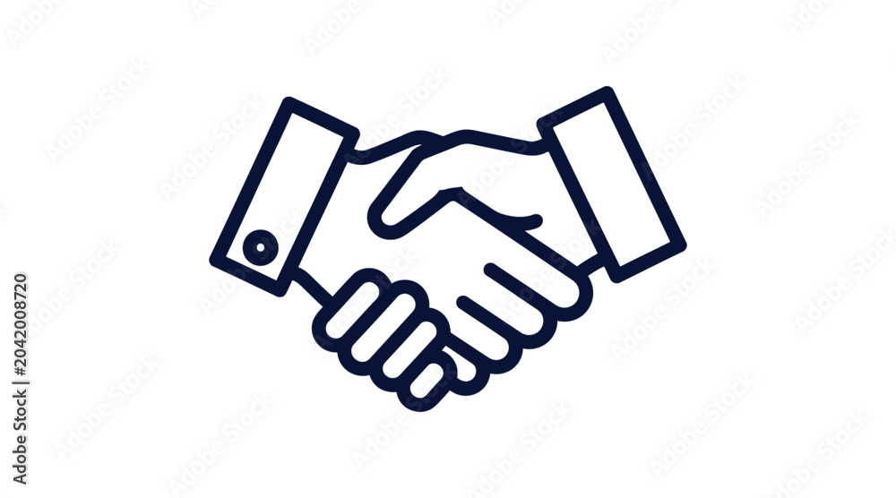 Obraz premium Handshake agreement icon for business partnership and collaboration, simple line vector symbol