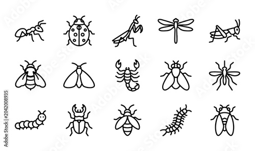 Tableau sur toile Insect Icons Set: Vector Graphics of Bugs, Beetles, and Arthropods for Nature an