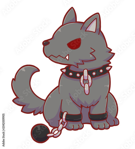 Vászonkép Authentic Hand Drawn Cute Fenrir Wolf Illustration – Kawaii Norse Mythology Beas
