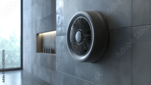 Modern wall-mounted fan in stylish interior with window view