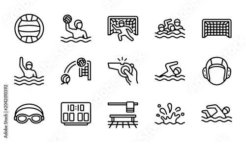 Canvastavla Water Polo Icons Set, Sport Equipment and Action Graphics, Aquatic Game Vector E