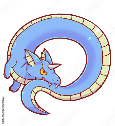 Принти на полотні Authentic Hand Drawn Cute Jormungandr World Serpent Illustration – Kawaii Norse