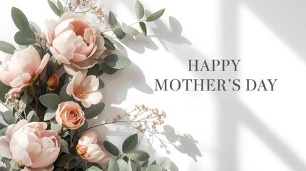 Beautiful Floral Arrangement Celebrating Happy Mother's Day with Soft Sunlight Shadows