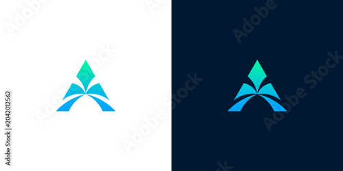 Bild auf Leinwand Abstract logo design with a futuristic, upward-trending geometric symbol in blue