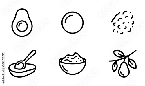 Bild auf Leinwand Avocado Icons Set, Healthy Food Graphics, Fresh Ingredients, Simple Line Art Vec