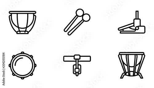 Photos Percussion Instrument Icons: Timpani, Drumsticks, Bass Drum Pedal, Tambourine, S