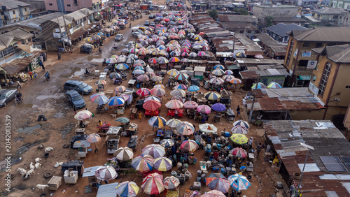 Beautiful open market with umbrellas