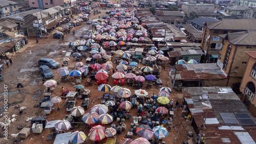Beautiful open market with umbrellas