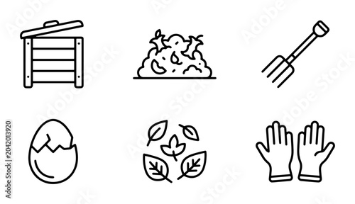 Photos Composting Icons Set, Organic Recycling Symbols, Garden Waste Management, Eco-fr