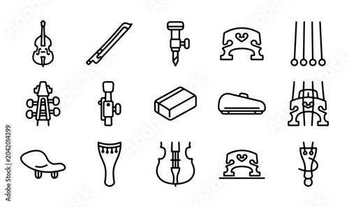 Obraz na płótnie String Instrument Parts Vector Icons: Violin, Viola, Cello, Bass Accessories Set