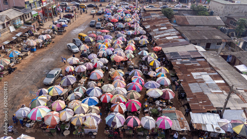 Beautiful open market with umbrellas