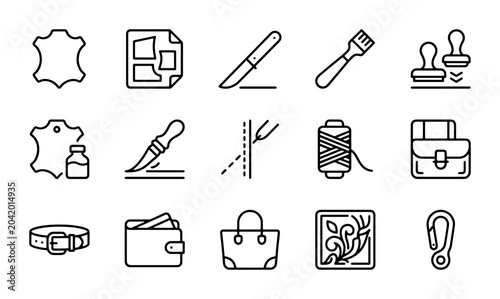 Photos Leather Craft Icons, Leatherworking Tools & Accessories, Handmade Goods Vector S