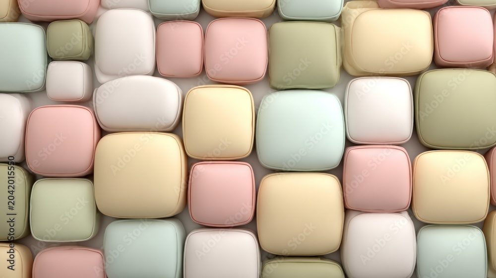 Fototapeta premium Arrangement of colorful, rounded, cushion-like blocks forms a soft, repeating background texture