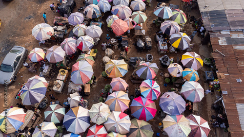 Beautiful open market with umbrellas