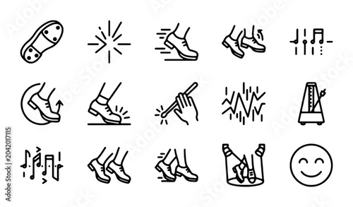 Tableau sur toile Tap Dance Icons, Rhythm & Music Symbols, Footwear & Dancer Actions Vector Set