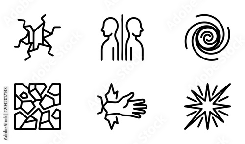 Schilderij op canvas Abstract Icons: Crisis, Conflict, Disaster, Impact, Force, and Change Concepts