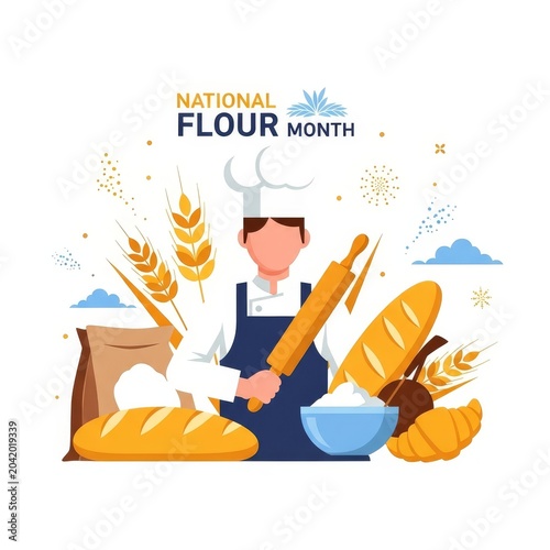 Baker with rolling pin celebrating National Flour Month