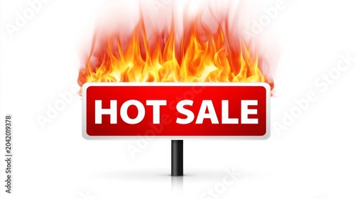 Attention: Hot Sale Sign with Flames for a Clear Promotion Message