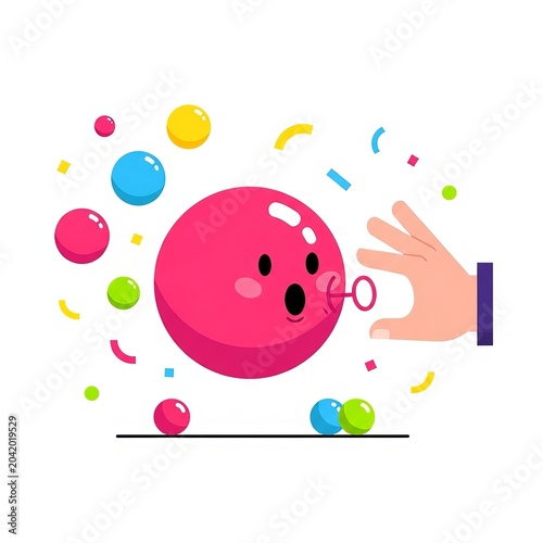 Cute illustration for National Bubble Gum Week with a hand blowing bubbles