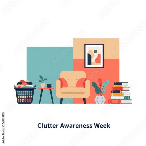 Clutter Awareness Week organized living space with chair, laundry