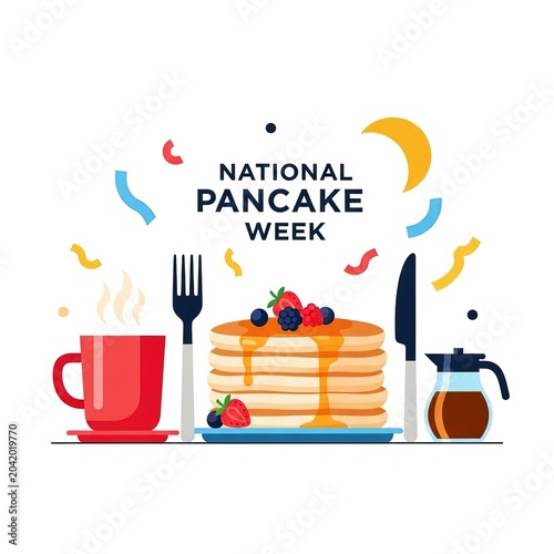 National Pancake Week celebratory vector illustration with stacked pancakes