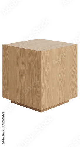 Minimal Wooden Cube Pedestal Standing on White Background