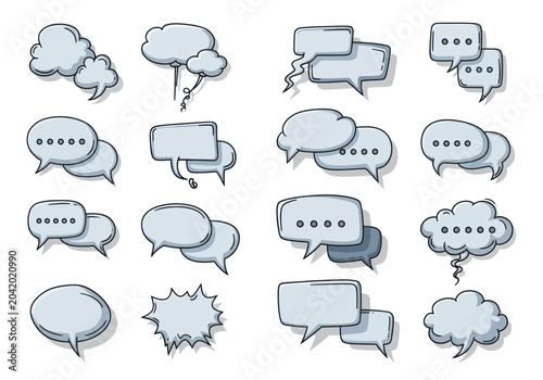 Collection of Hand-Drawn Speech Bubbles and Thought Clouds.