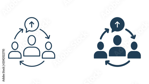 Bild auf Leinwand Team communication and feedback cycle vector icon set with speech bubble and arr