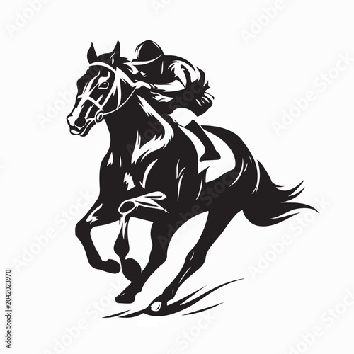 Schilderij op canvas Equestrian Racing Jockey Logo Vector Illustration On White Background